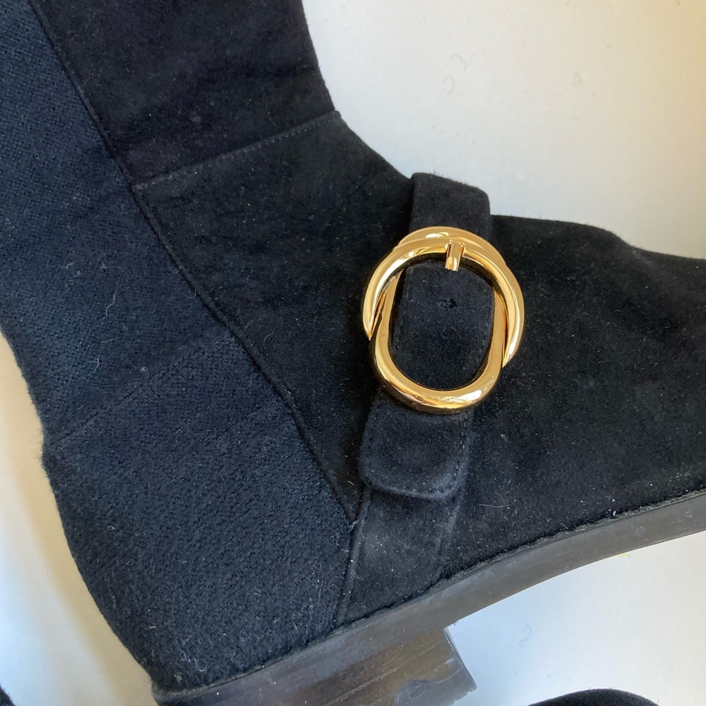 Stuart Weitzman Black Over-the-Knee Suede Boots with Gold Accent - Picture 6 of 16